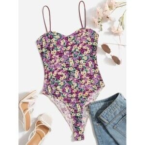 Size 12XL SHEIN Floral High Cut Cami Bodysuit